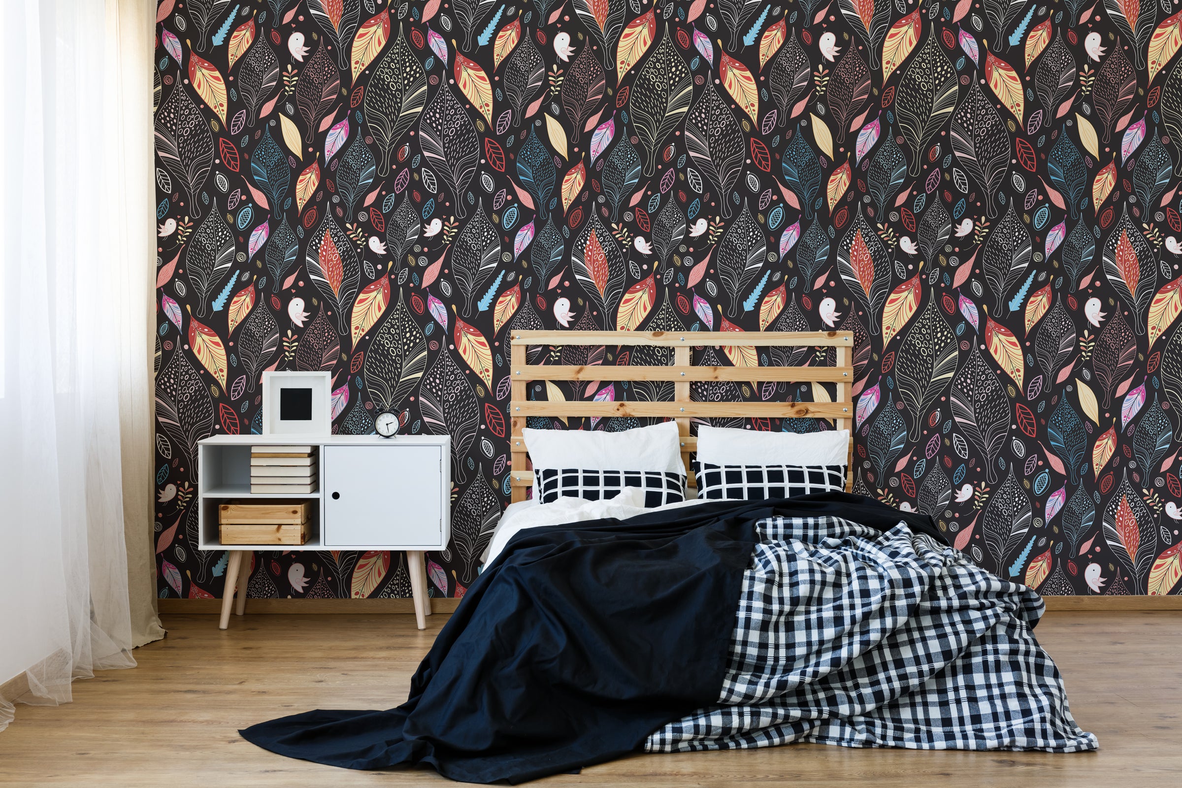 Colorful Leaf Pattern | Modern Botanical Peel and Stick Wallpaper