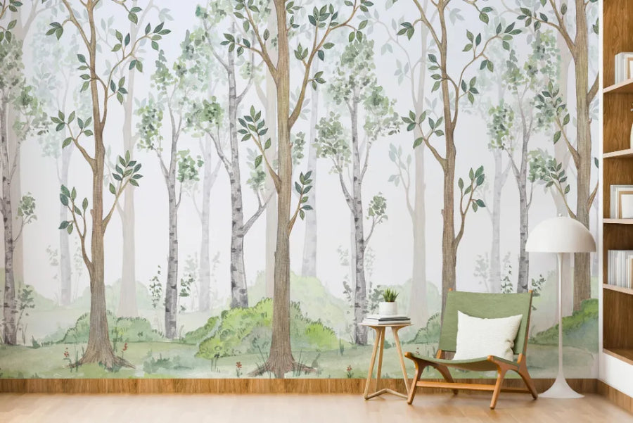Bright Watercolor Forest Wallpaper