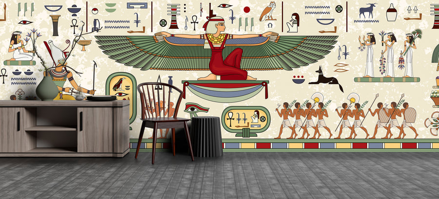 Egyptian Goddess Wallpaper Ancient Art Hieroglyph Living Room Peel Stick