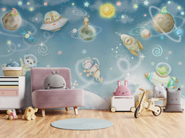 Galaxy Animal Wallpaper | Blue Space Nursery Peel and Stick Wall Mural