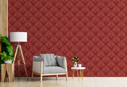 Art Deco Damask Design | Red Vintage Peel and Stick Wallpaper