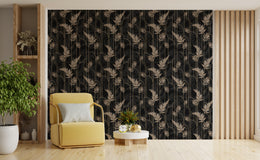 Art Deco Golden Fern Leaves Removable Wallpaper