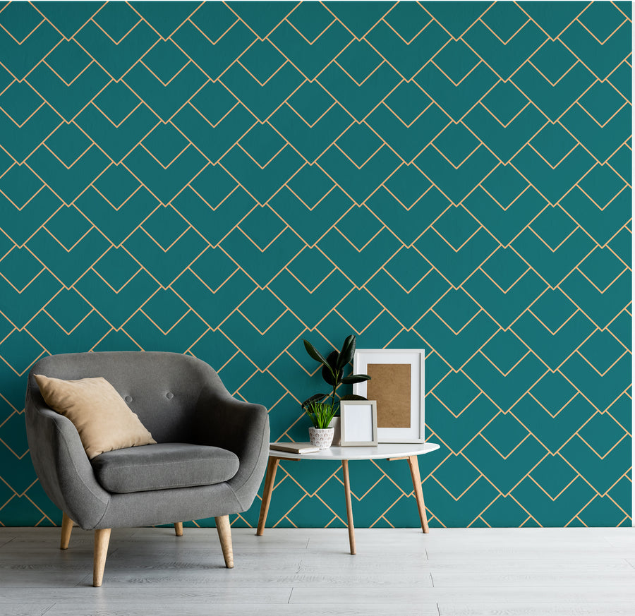 Removable Wallpaper Teal Art Deco Geometric Wall Mural