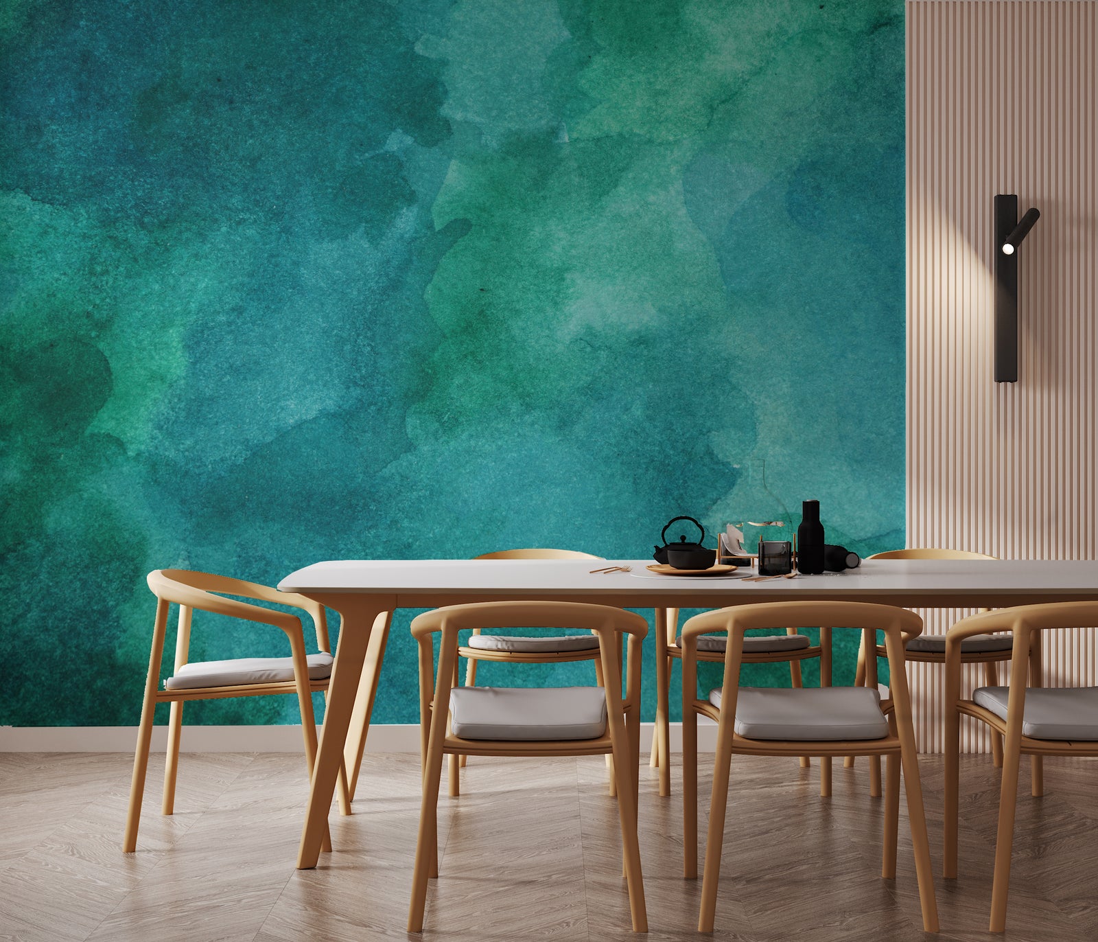 Ocean Teal Watercolor Wallpaper | Ombre Modern Removable Wall Mural