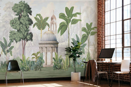 Vintage Palace Garden Mural | Green Inidan Peel and Stick Wallpaper image 6