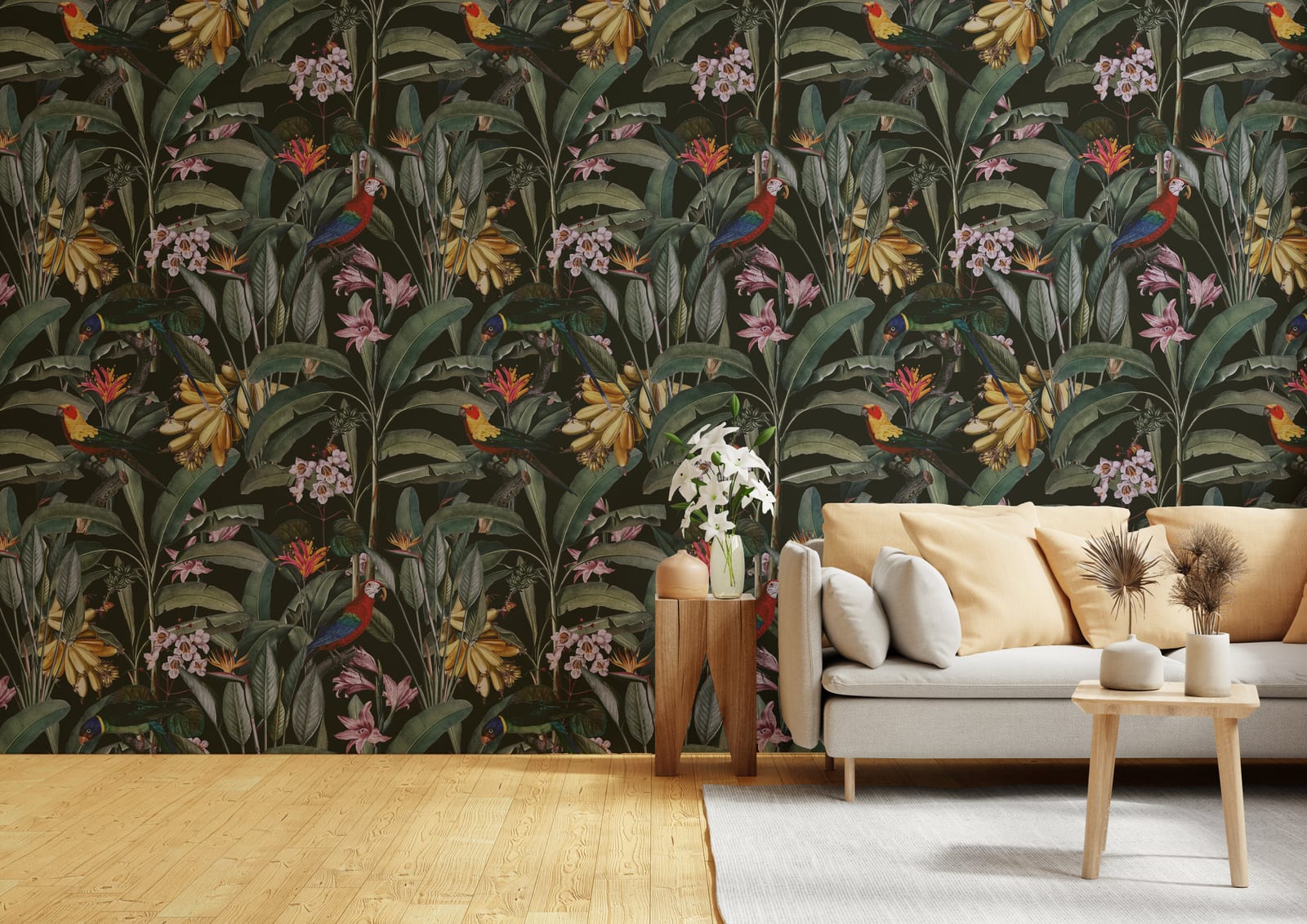Tropical Parrot Design| Colorful Green Floral Peel and Stick Wallpaper ...