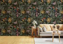 Tropical Parrot Design | Colorful Green Floral Peel and Stick Wallpaper