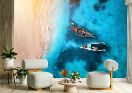 Coastal ocean boat wall decor enhancing dining room interior with modern seaside charm