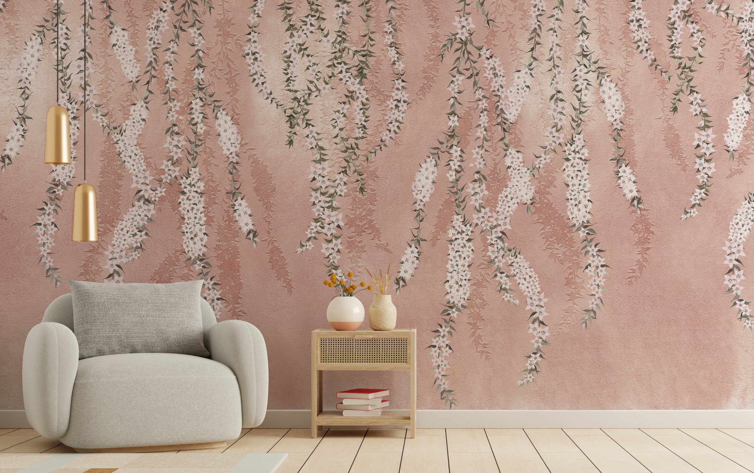 Beauty of Hanging Flowers Floral Wallpaper