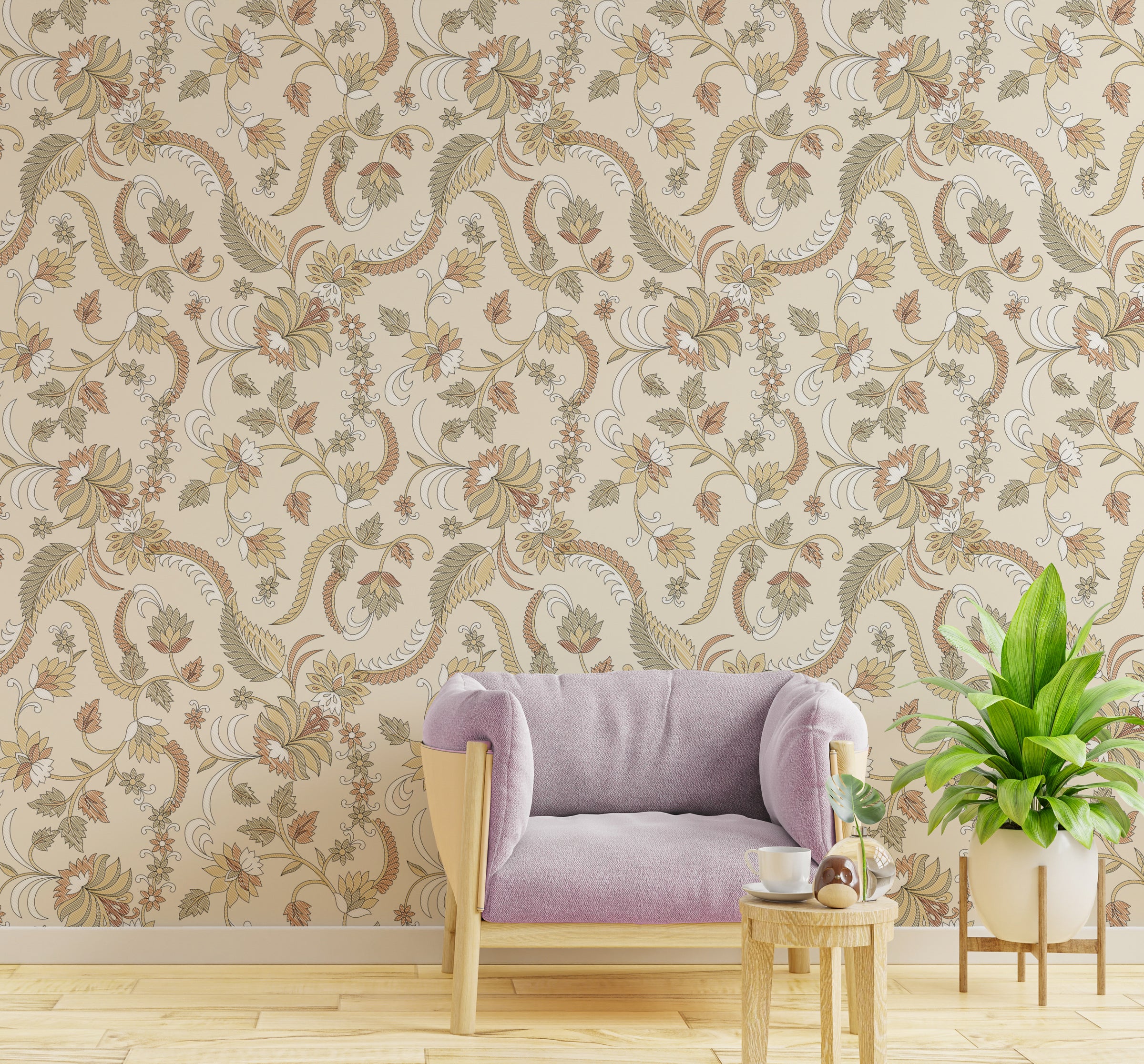 Vintage Beige Floral Self-Adhesive Wallpaper for Bedroom