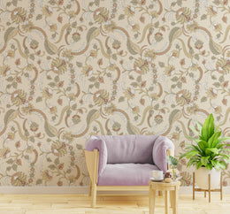 Vintage Beige Floral Self-Adhesive Wallpaper for Bedroom