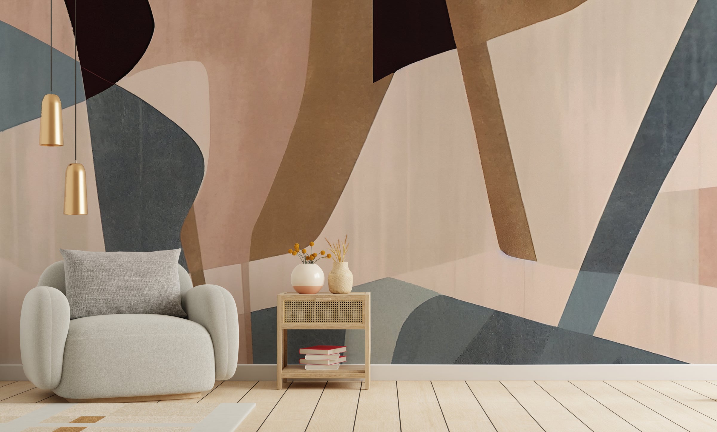 Refined line art mural with blended pigments offering cultured aesthetic and gentle creative ambiance for reading areas.
