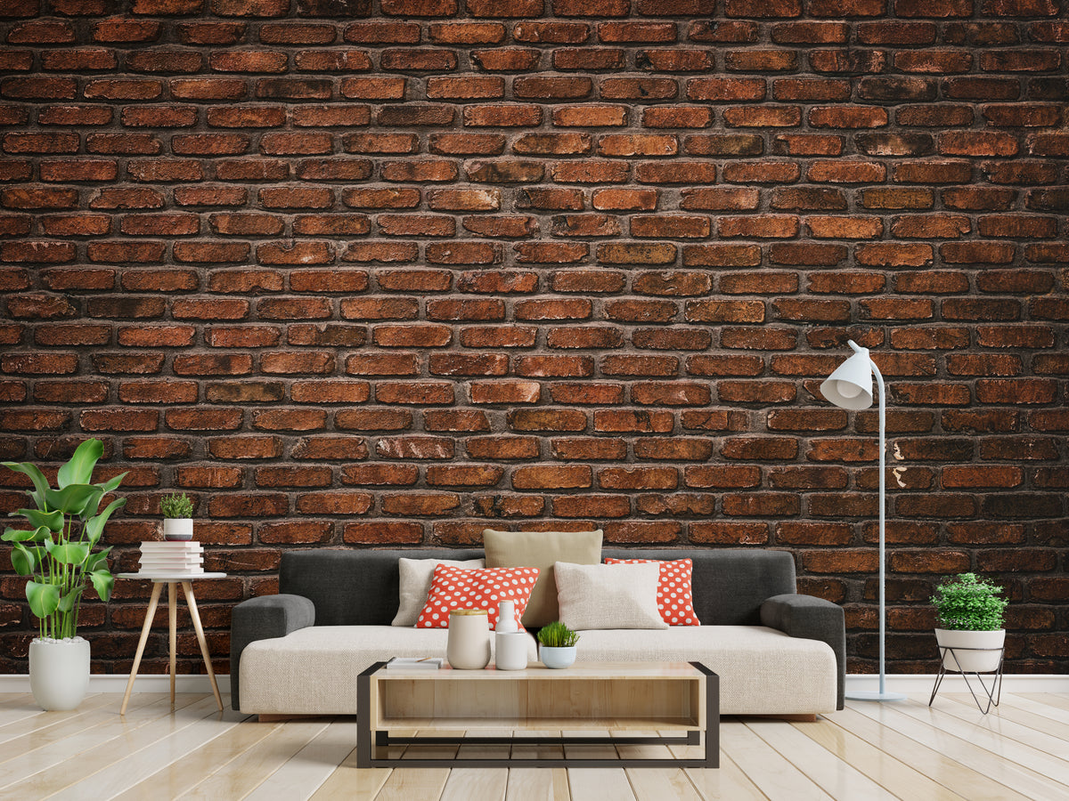 Rustic Dark Red Color Brick Wall Mural Art