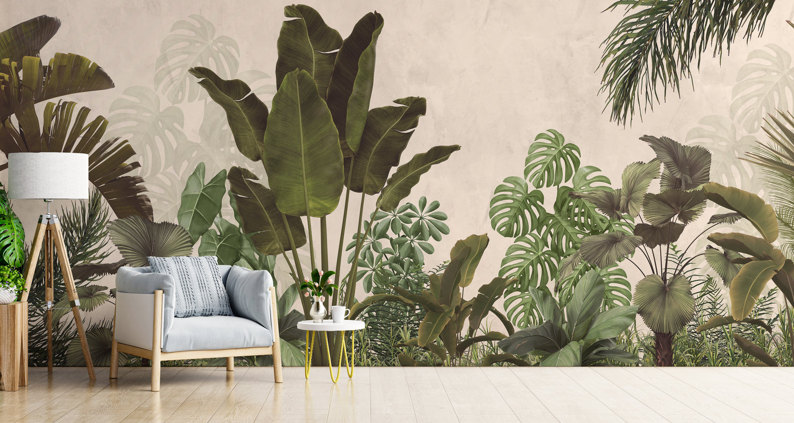 Bohemian Dark Green Tropical Palm Leaves Wallpaper