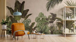Bohemian Dark Green Tropical Palm Leaves Wallpaper