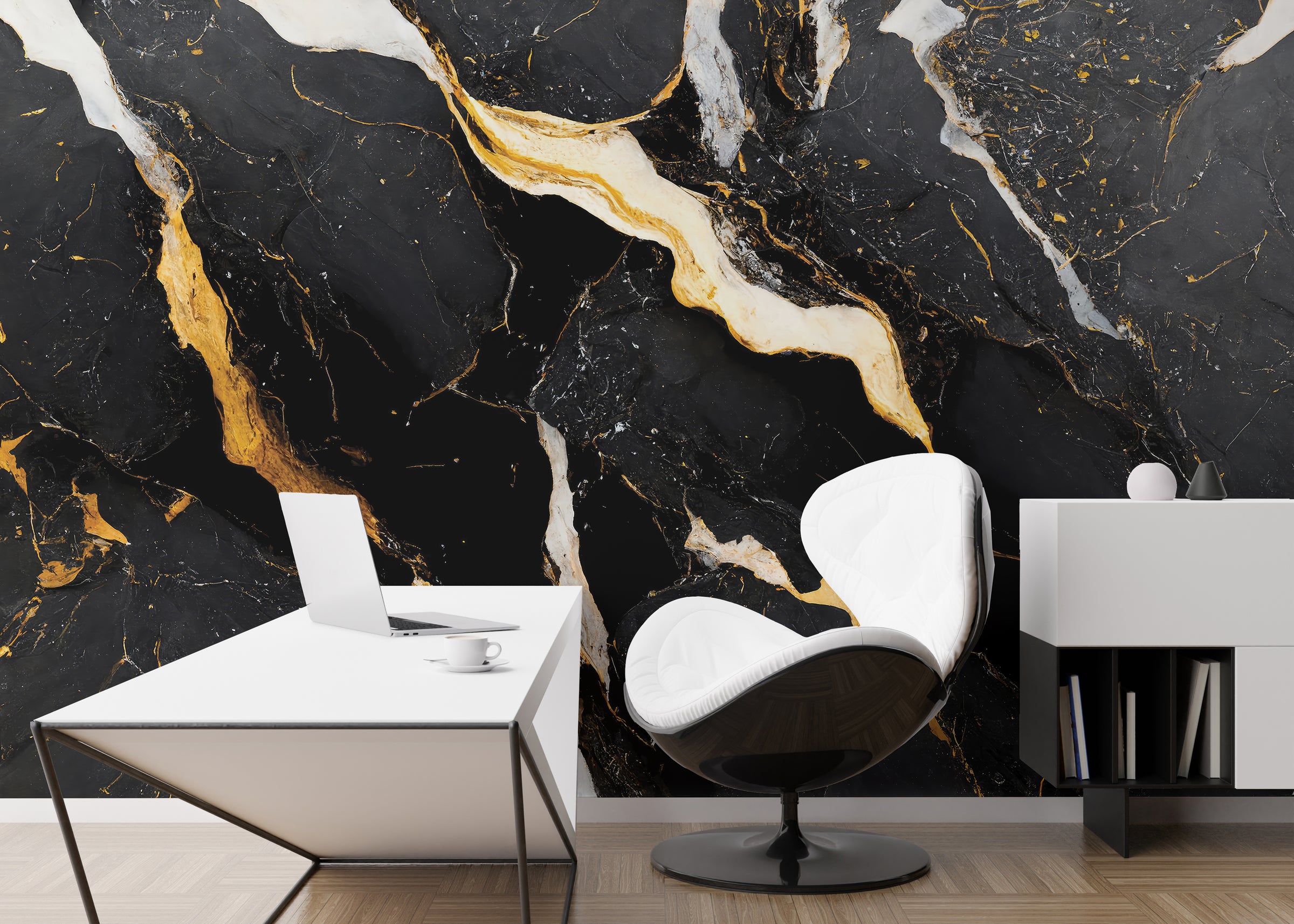 Luxury Black Marble Wall Covering | Gold Vein Removable Wallpaper