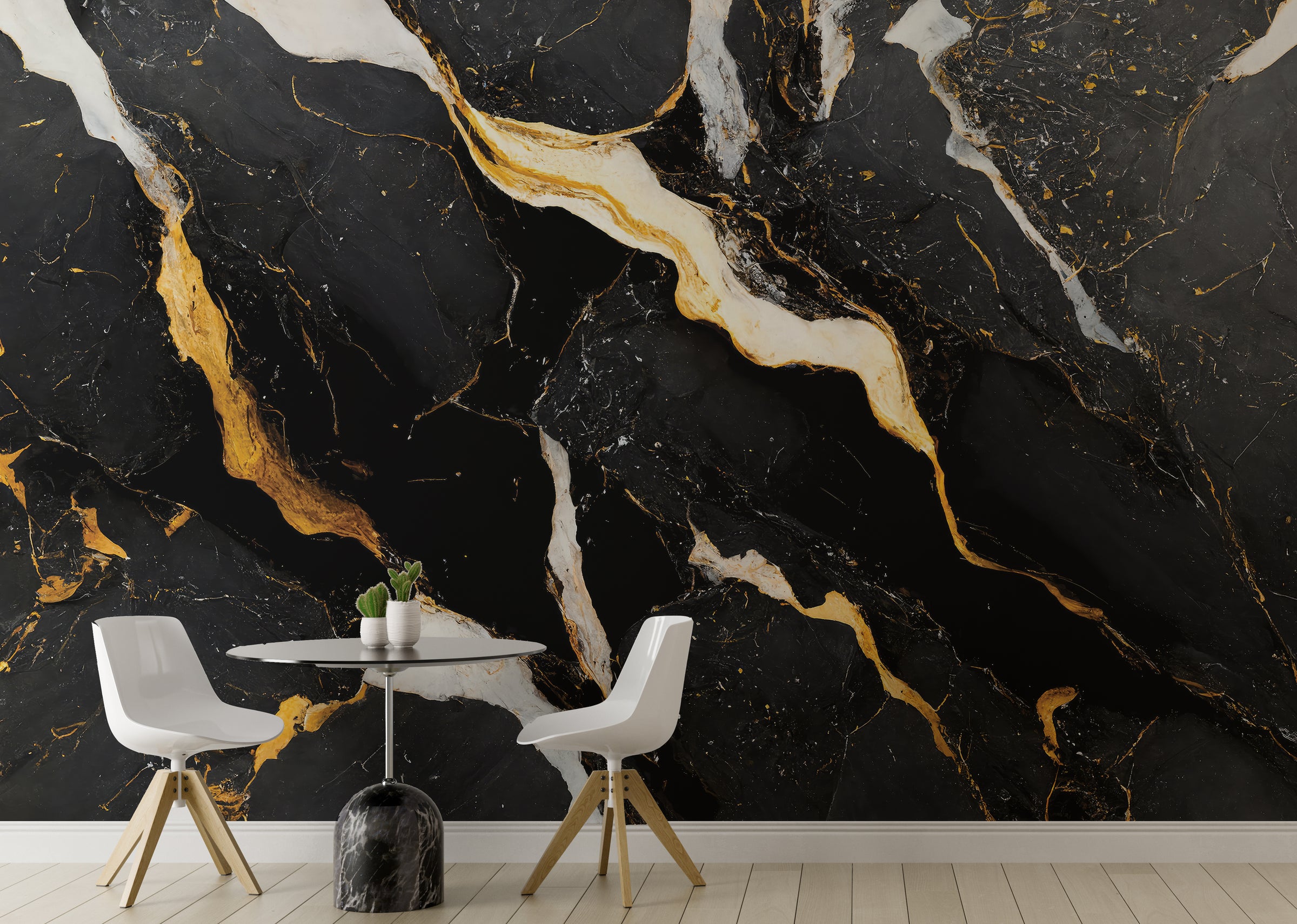 Luxury Black Marble Wall Covering | Gold Vein Removable Wallpaper