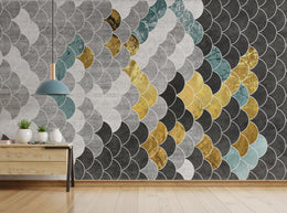 Blue Anaglyph Gold Hexagonal Geometric Abstract Wallpaper