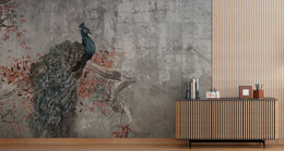 Peacock Concrete Wallpaper | Grey Vintage Peel and Stick Wall Mural