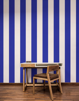 Structured blue stripe pattern for study room wall focus enhancing design