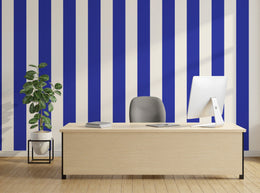 Contemporary blue stripe wall styling for home office clean backdrop