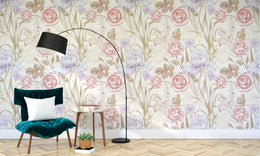 Vintage botanical floral design in blush pink tones perfect for stylish living room wall