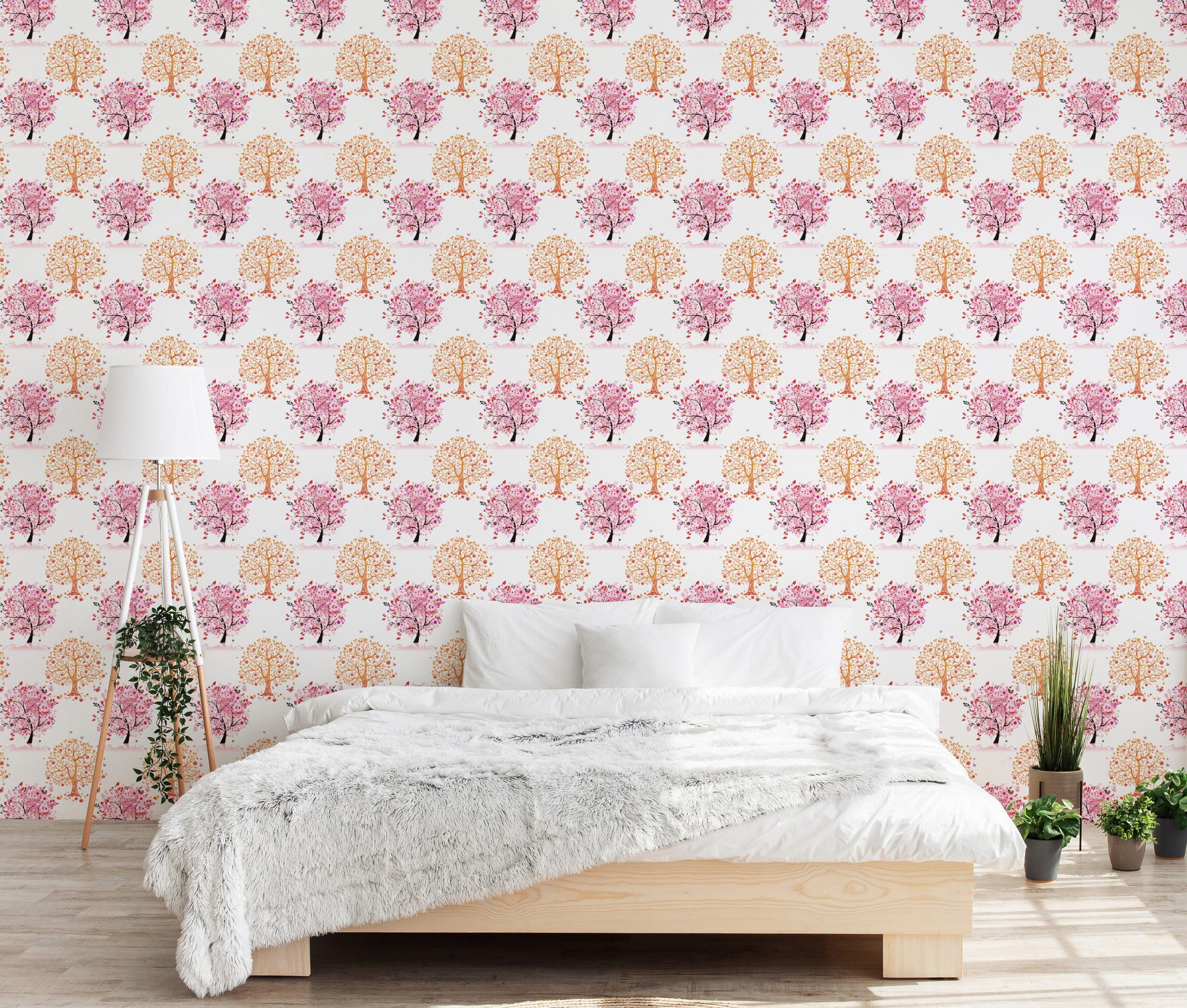 Repeating Pink Tree Wallpaper | Floral Peel and Stick Wallpaper
