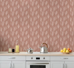 Boho Feather Grass Pink Peel and Stick Wallpaper