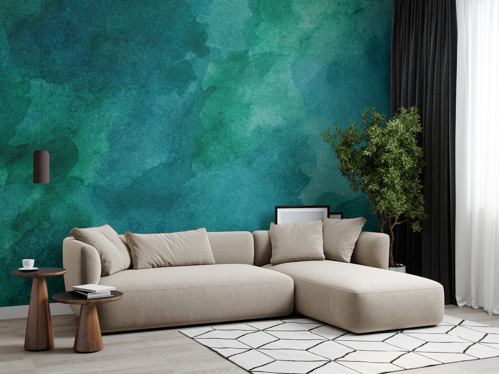 Ocean Teal Watercolor Wallpaper | Ombre Modern Removable Wall Mural