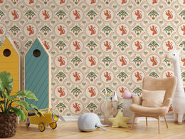 Tiger Jungle Peel and Stick Wallpaper | Terracotta And Green Safari Art | Vintage Style | Kids Room