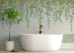 Watercolor Ivy Hanging Wallpaper | Soft Green Bedroom Peel and Stick Decor