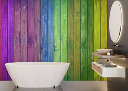 Colorful Wood Stripe Wall Mural | Rainbow Self Adhesive Wallpaper