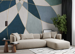 Blue Gold Geometric Wall Mural | Abstract Peel and Stick Wallpaper