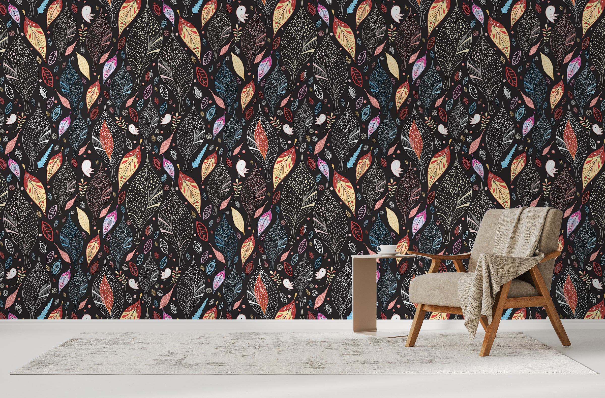 Colorful Leaf Pattern | Modern Botanical Peel and Stick Wallpaper