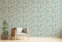 Vintage Teal Floral Living Room Peel and Stick Wallpaper