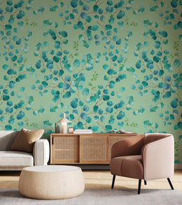 Watercolor Eucalyptus Leaf Design | Blue Green Foliage Peel and Stick Wallpaper