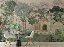 Vintage tropical forest wallpaper for elegant apartment dining wall interior styling