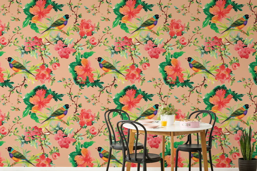Exotic Bird and Flower Wallpaper for Modern Stylish Interiors Peel and Stick