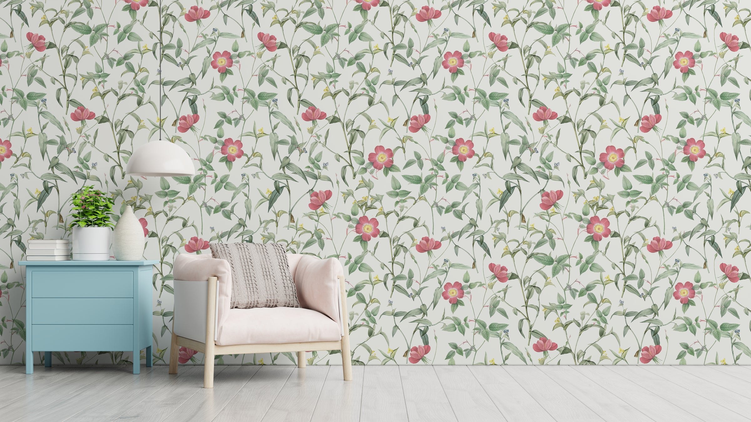 French Floral Design | Pink Roses Removable Wallpaper for Bedroom