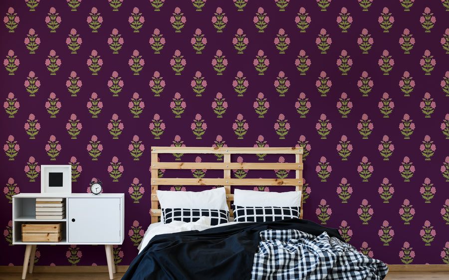 Victorian Style Floral Wallpaper | Plum Botanical Luxury Removable Wall Mural