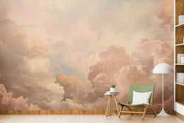 Soft Cloud Aesthetic Sky Mural| Peach Beige Color Peel and Stick Wallpaper image 4