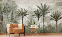 Botanical Palm Leaves Wall Mural Highlighting Entryway with Elegant Nature Style