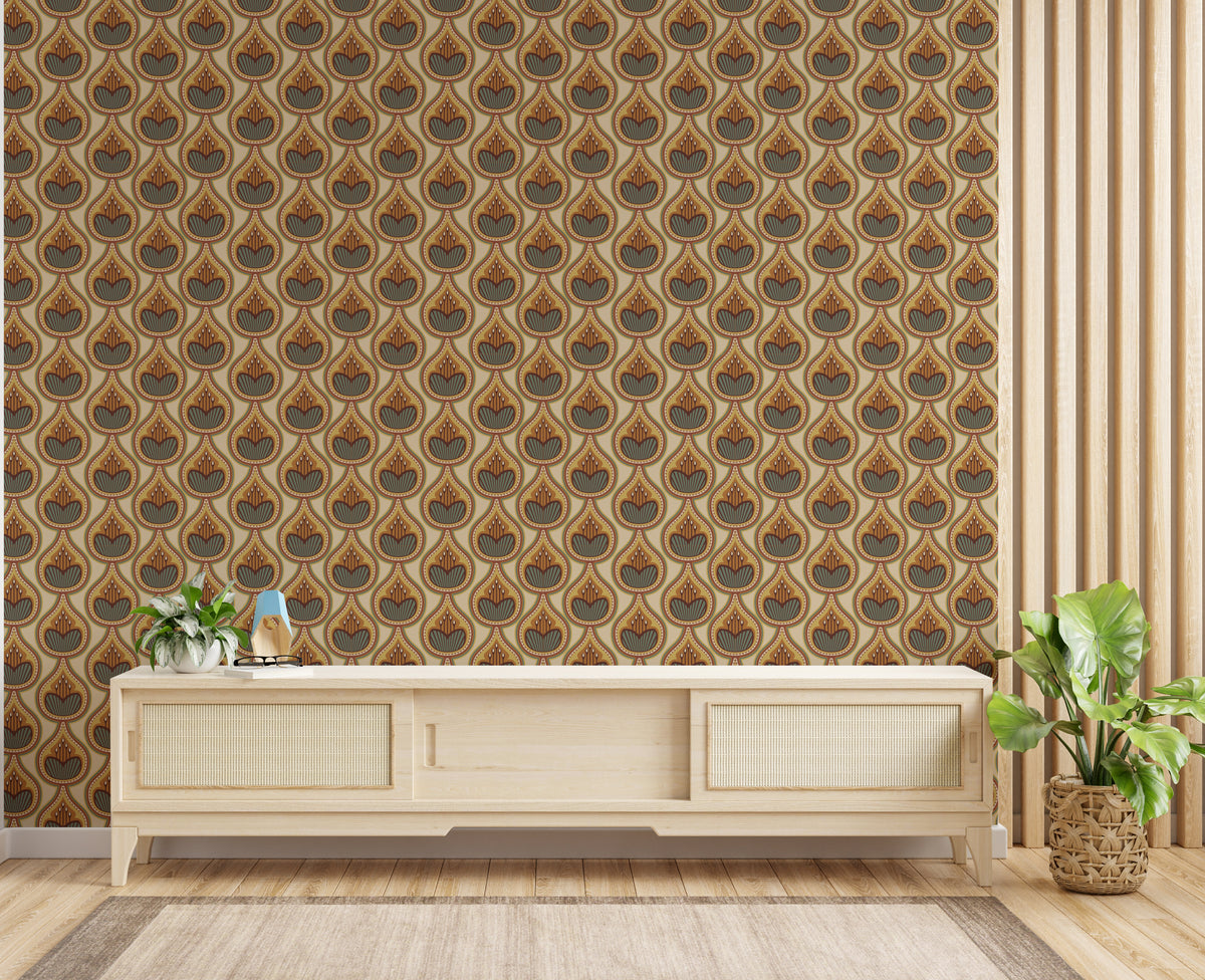 Botanical Pattern Art Deco Wallpaper Bold Retro Luxury Living Room Self Adhesive Mural