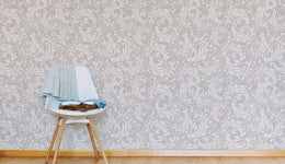Damask Inspired Scroll Wallpaper | Gray Vintage Baroque Peel and Stick Wallpaper
