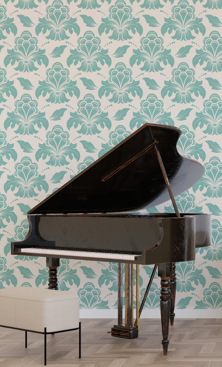 Teal Floral Damask Wallpaper Vintage Peel and Stick Accent Wall
