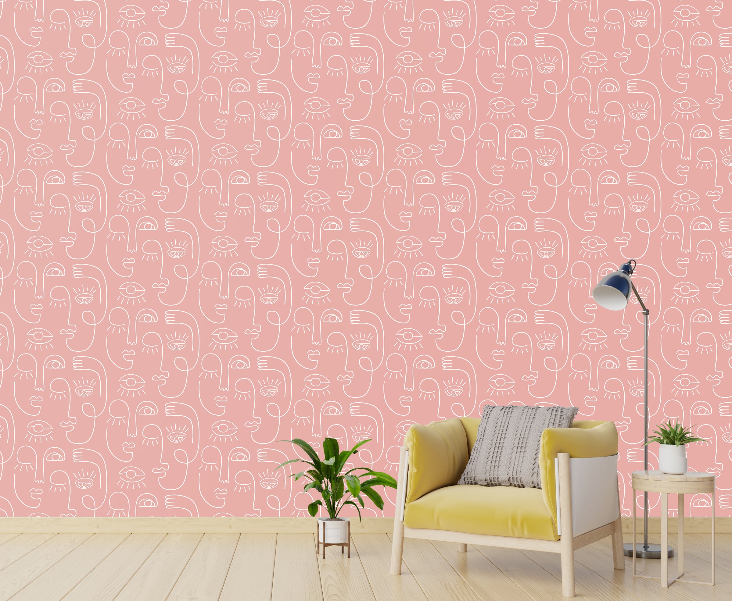 Contemporary bedroom space showcasing elegant minimalist portrait pattern wall design bringing calm atmosphere and creative expression.