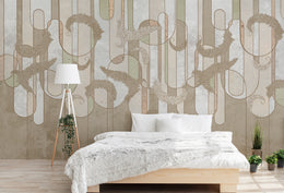 Neutral abstract peel and stick wallpaper with curved lines for elegant bedroom decor