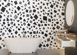 Seamless Terrazzo Black and Gray Shapes Wallpaper