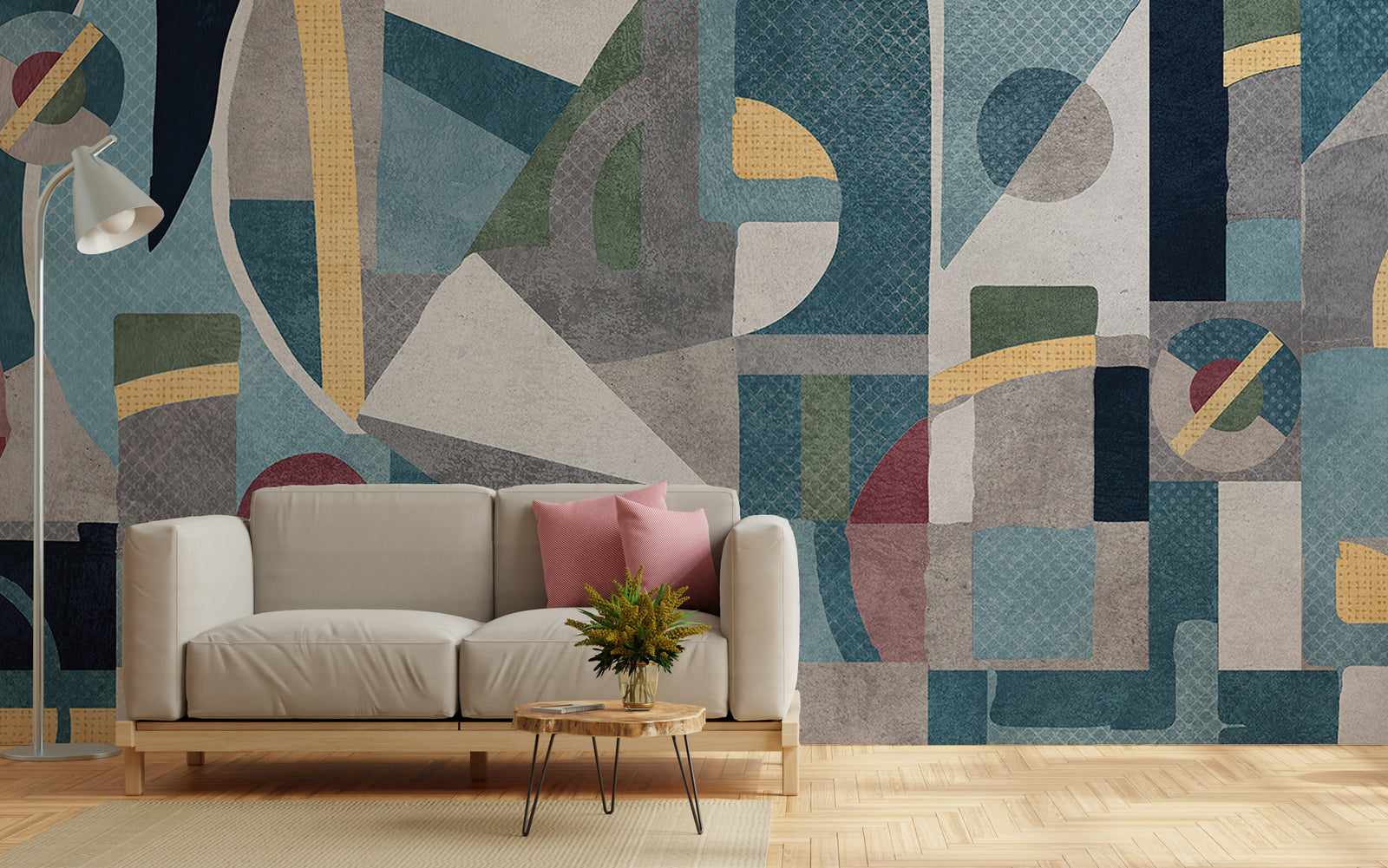 Geometric Wall Art Wallpaper | Blue And Yellow Removable Accent Decor