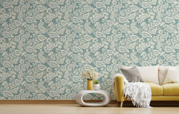 Vintage Teal Floral Living Room Peel and Stick Wallpaper